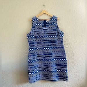 Boden Blue Sleeveless White Pattern Shift Dress